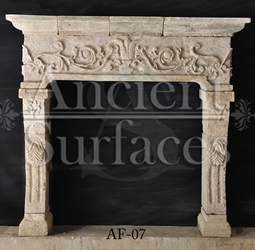 A very unique ancient reclaimed Italian Limestone fireplace mantel