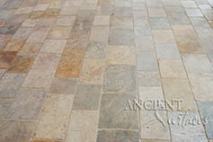 Antique reclaimed 'Arcane Stone' pavers salvaged from 17th centuries period homes from across the south of France and the Mediterranean European south. Installed in a coastal Mediterranean style home as shown in this picture 