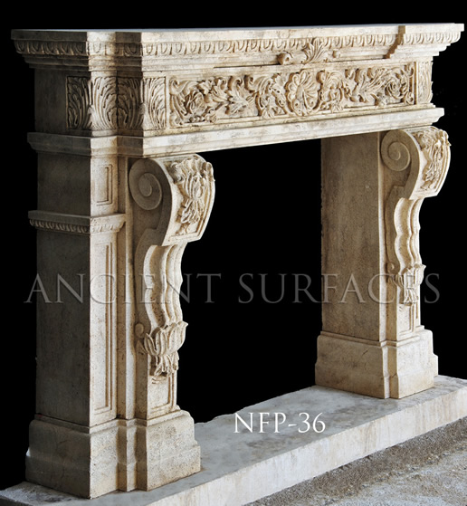A simple French coutryside fireplace mantel with a simple bolection frame
