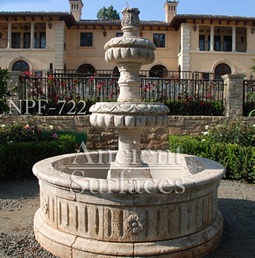 Hand carved rounded limestone 3 tiered water fountain