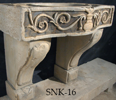 Ancient 16th century Italian Renaissance era marble inlayed sink restored to its former glory by our uniquely talented artisans. Classic Italian foliage and vine motifs hanging on a twig shown on face side and topical surface