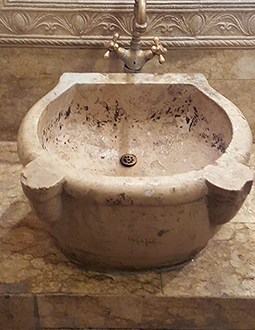 Antique Limestone Sink from the 15th century. Restoredand installed by Ancient Surfaces