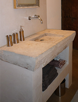 Antique reclaimed farmhouse trough sink hand carved back in the 16th century, refurbished to accommodate any modern setting and application from a powder room sink to a kitchen vegetable sink. This Concave design is very rare and is only found in less than one in a ten thousand antique sinks. Ergonomically hand carved to accommodate for human usage in a high usage area of an old house like in a main kitchen of a grand European villa or castle