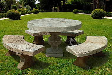 Antique limestone Table with Curved Benches
