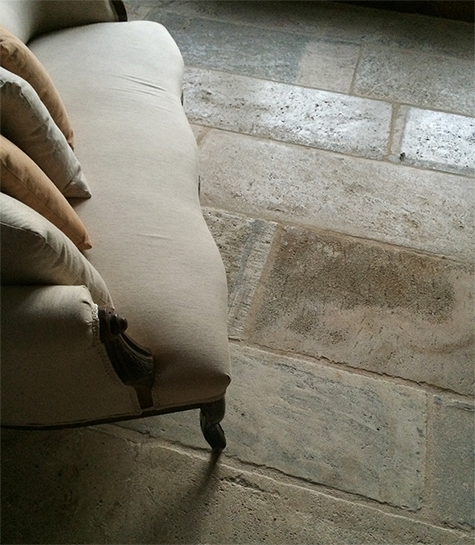 Antique Biblos Stone Flooring Pavers on a stair landing in the backyard of a Beverly hills home