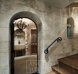 Kronos Limestone cladding on the walls of a wine cellar and a spa bath