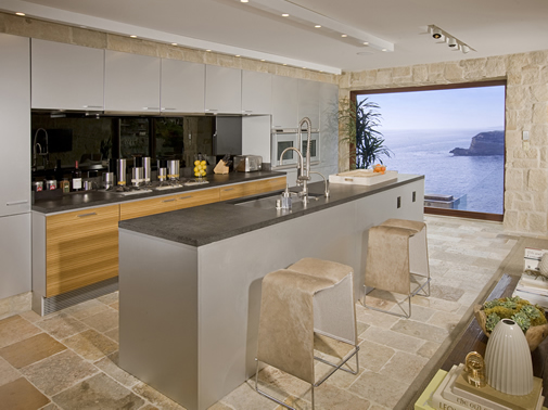 Antique Limestone Floors the Biblical Stone Selection in a Ocean Front Kitchen in Southern California, Orange County