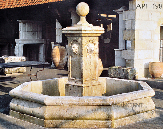 Antique Backyard Limestone Pool Fountain