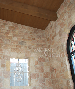 Umbrian Limestone cladding used on a kitchen wall and back splash