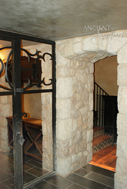 Umbrian Limestone cladding used on a kitchen wall cladding in a wine cellar