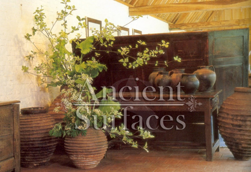 Reclaimed Italian Olive ribbed terracotta jars