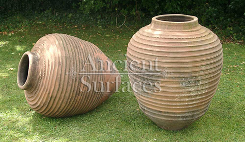 Reclaimed Italian Olive ribbed terracotta jars