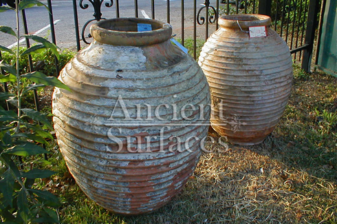 Reclaimed Italian Olive ribbed terracotta jars