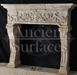 A very unique ancient reclaimed Italian Limestone fireplace mantel