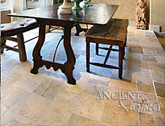 The 'Arcane stone' are ancient reclaimed limestone flooring tiles from the 17th century and later. Pavers in this photo are shown installed on a pool deck