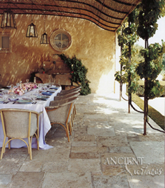 Antique reclaimed Biblos Stone is similar to the Biblical and is being featured in an outdoor loggia of a Provence style home in Brentwood CA