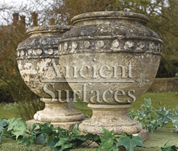 Antique Simple Limestone Planter Pair