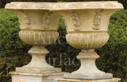 A couple of 18th century French urn carved out of Limestone dating back to the 1600's perfect for lavander planting.