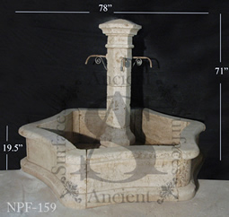 Hand carved octagonal limestone pool fountain