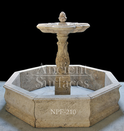 Hand carved octagonal limestone pool fountain