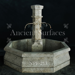 Hand carved octagonal limestone pool fountain