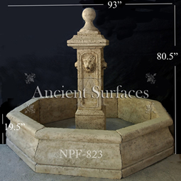 Hand carved lion headed limestone pool fountain 