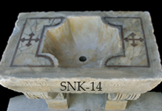 Ancient 16th century Italian Renaissance era marble inlayed sink restored to its former glory by our uniquely talented artisans wonderful cross motifs shown on its surface
