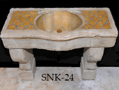 Ancient 16th century Italian Renaissance era marble inlayed sink restored to its former glory by our uniquely talented artisans wonderful inlayed ancient work shown on its surface