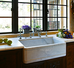 Ancient 16th century Italian Renaissance era marble inlayed sink restored to its former glory by our uniquely talented artisans wonderful cross motifs shown on its surface