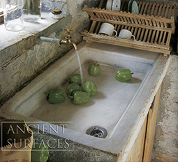 Ancient 16th century Italian Renaissance era marble inlayed sink restored to its former glory by our uniquely talented artisans wonderful cross motifs shown on its surface