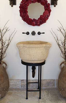 Antique Limestone Sink from the 15th century. Restoredand installed by Ancient Surfaces